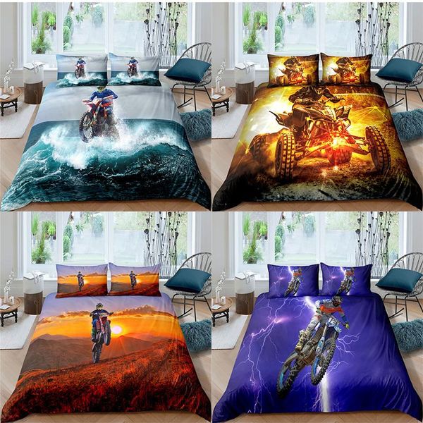 

bedding sets riding motorcycle 3d print set duvet cover pillowcase twin full single double  king size fashion home decoration