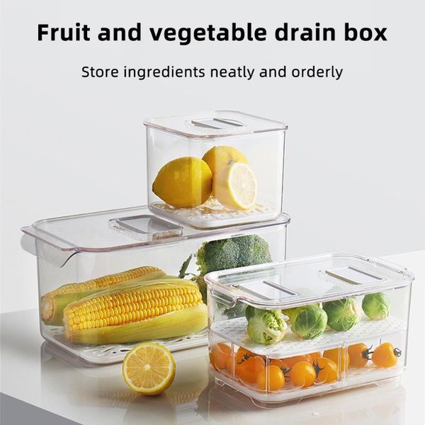 

storage bottles & jars kitchen plastic box with vent fresh-keeping refrigerator fruit vegetable drain crisper containers lid