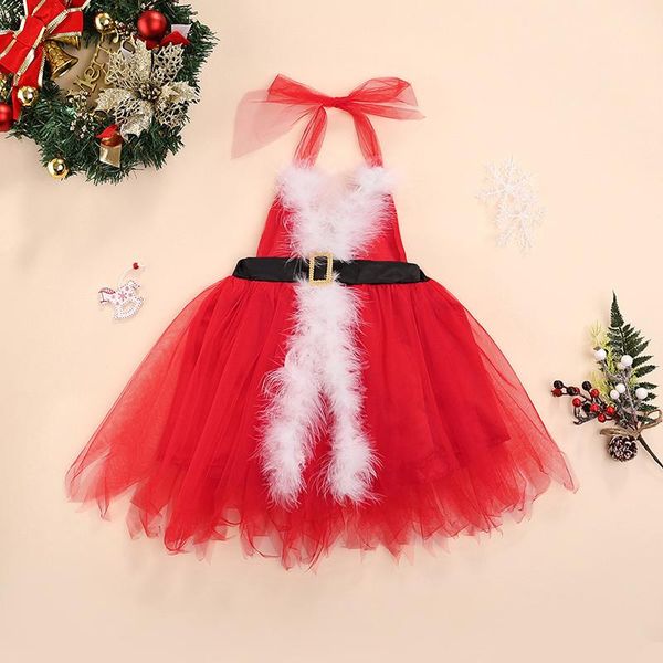 

girl's dresses 1-5 years baby girl christmas dress sleeveless plush mesh for girls patchwork high waist loose midi red xmas party, Red;yellow