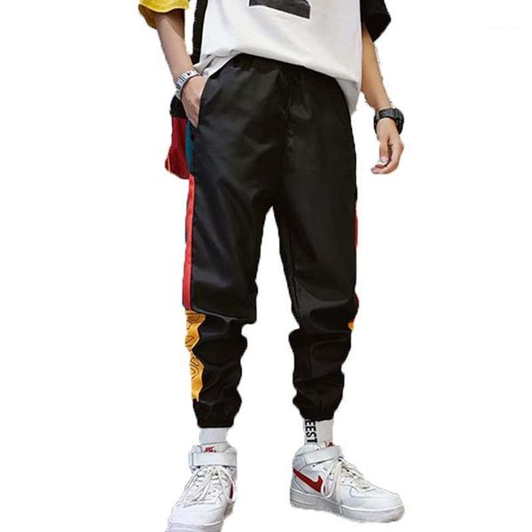 

men's pants streetwear cargo fashion splice joggers men casual trousers high street hip hop elastic waist harem, Black