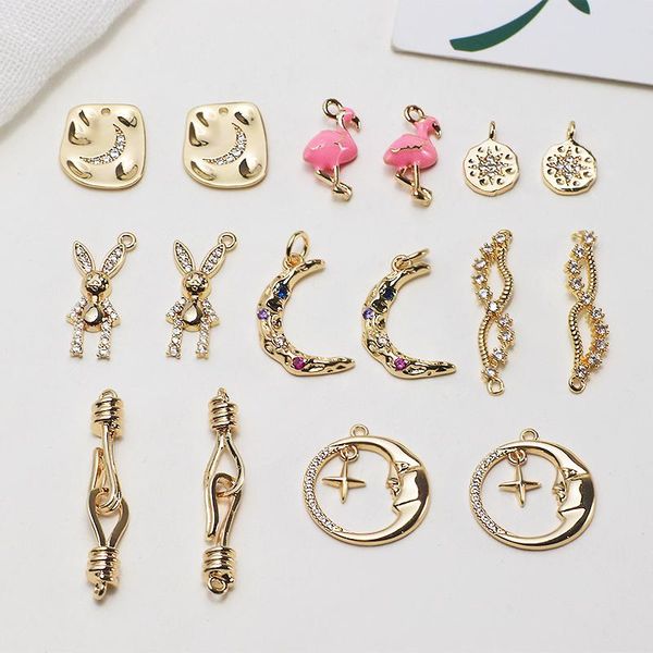 

4pcs simple style female drop earrings copper inlaid zircon flamingo moon pendant jewelry necklace accessories materials dangle & cha chande, Silver