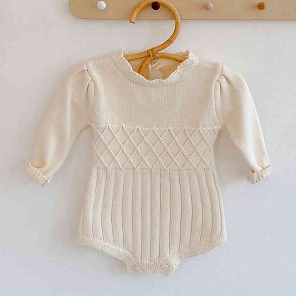 

spring autumn toddler clothing baby girls stripe rompers kids girl long sleeve pure color knit 210429, Blue