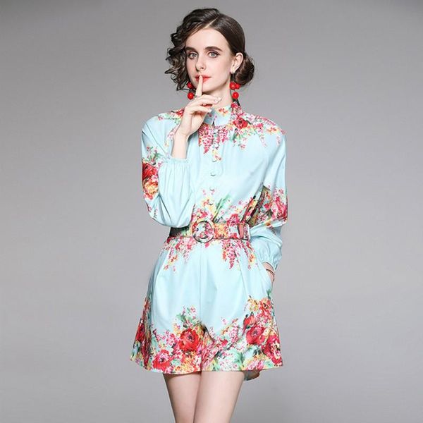 

summer floral printed 2 piece sets lantern sleeve blouse shirt + pocket shorts mini pant women's tracksuits, Gray
