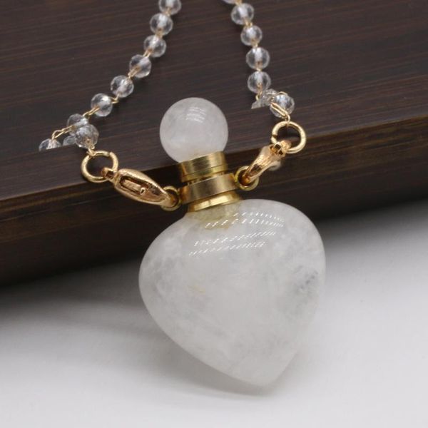 

pendant necklaces necklace natural stone clear quartz heart-shaped perfume bottle for women romantic gift 22x36mm, Silver