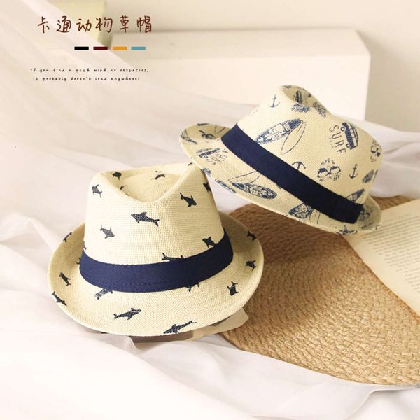 

spring and summer children's straw hat korean sun protection men's women's jazz breathable british sunshade, Yellow
