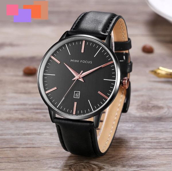 

men's classic black blue brown leather band 42mm stainless steel case japanese quartz movement watch, Slivery;brown