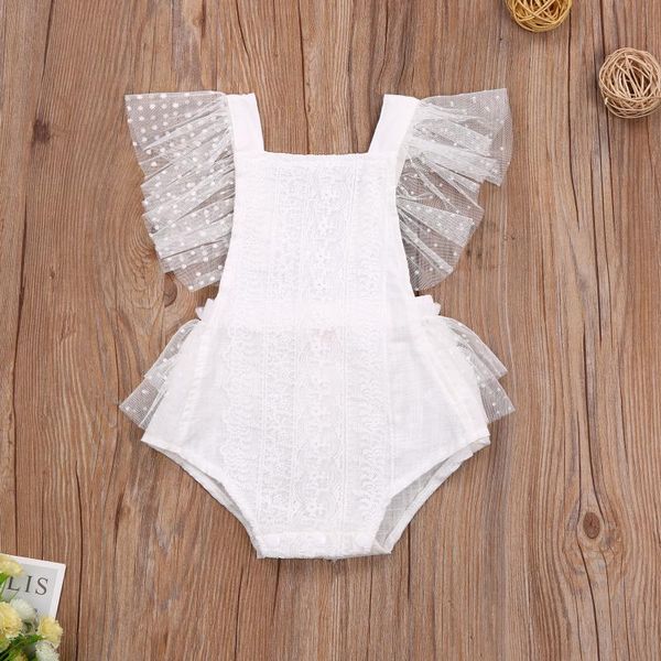 

jumpsuits pudcoco born baby girl clothes sleeve lace ruffle crotch buttons polka dot printed romper one-piece infant, Blue