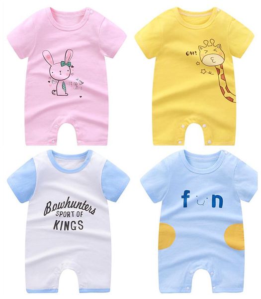 

jumpsuits born baby boy girl bodysuit summer cotton short sleeve letter come pajama cartoon print clothes, Blue