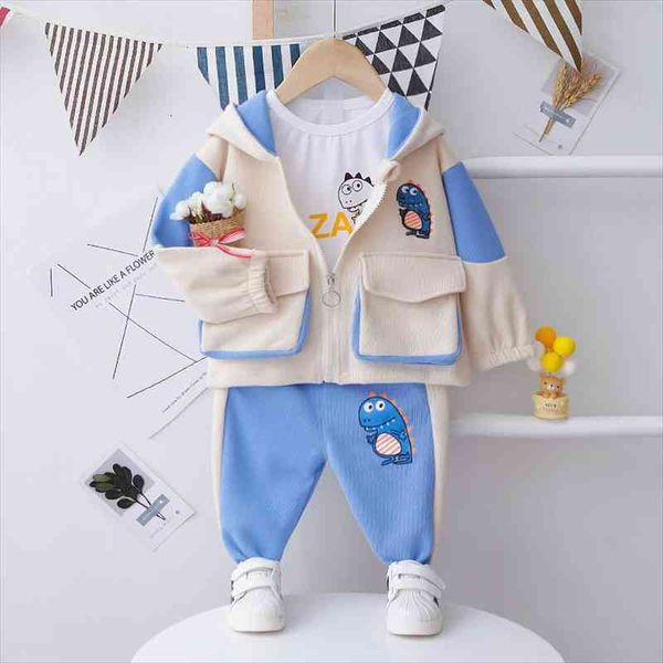 

spring children casual clothes baby boys girls cartoon jacket t shirt 3pcs sets kids infant tracksuit 1 2 3 4, White