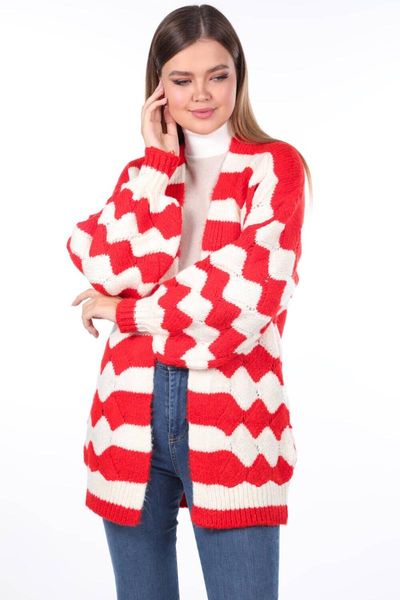 

women's knits & tees zigzag pattern puffy sleeve knitwear cardigan, White