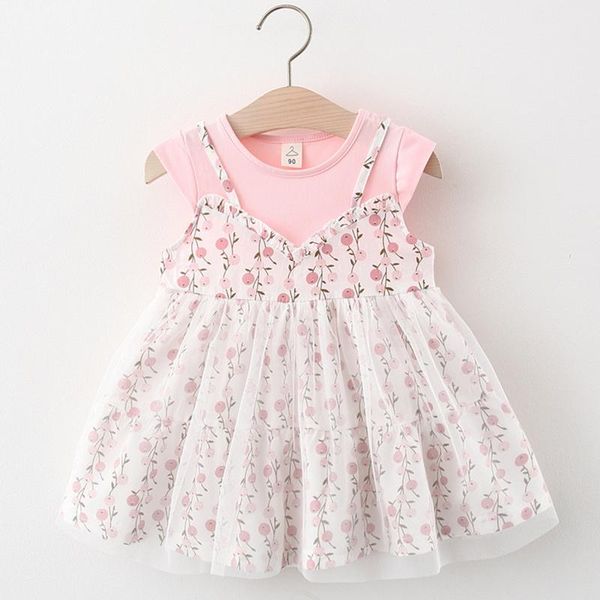 

girl's dresses born baby girls pink floral infant patchwork summer dress girl clothes sweet flowers gauze princess, Red;yellow