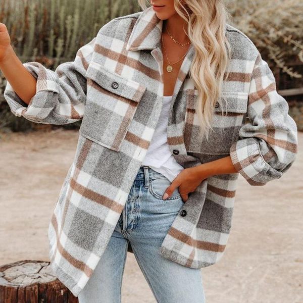 

women's jackets plaid jacket women overshirt 2021 autumn vintage checkered woman female long sleeve winter coat shirt for, Black;brown