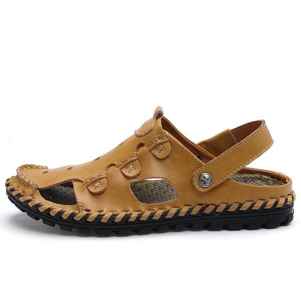 

sandals cuero leather sandalen work rasteira ete zandalias summer safety couro transpirables erkek vietnam de heren sandalia da, Black
