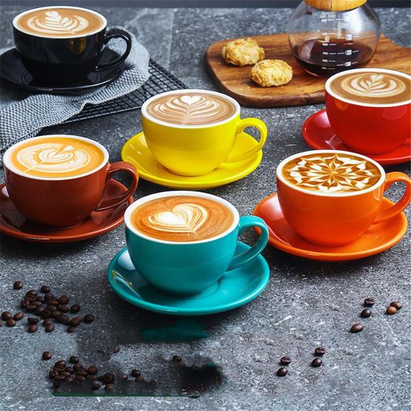 

mugs 350ml europe coffee cup saucer spoon set ceramic latte mug breakfast tea cafe home party teacup coffeeware