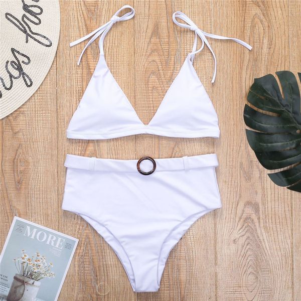

4 colors female swimsuit high waist bikini 2021 women swimwear two-pieces bikini set with belt bather bathing suit swim k2359