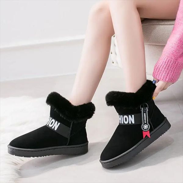 

boots winter thick warm short tube snow plus velvet fashion cotton shoes women non-slip, Black