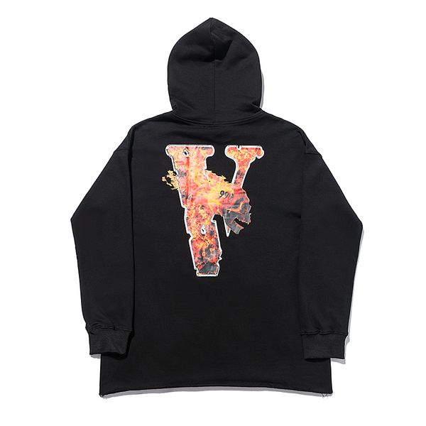 

factory long 2021 brand v hoodie chao brand flame melt large print youth men's and women's loose casual, Black