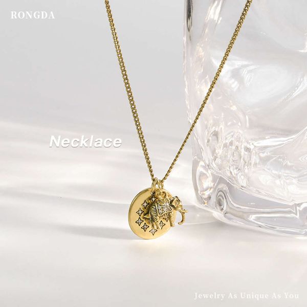 

jewelry creative design round elephant double pendant necklace women's diamond inlaid clavicle chain, Silver