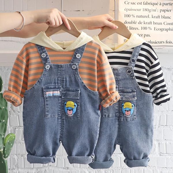 

clothing sets 2 pcs/set casual autumn cute clothes children's baby striped long sleeve hoodie cartoon suspender trousers boys outfit se, White