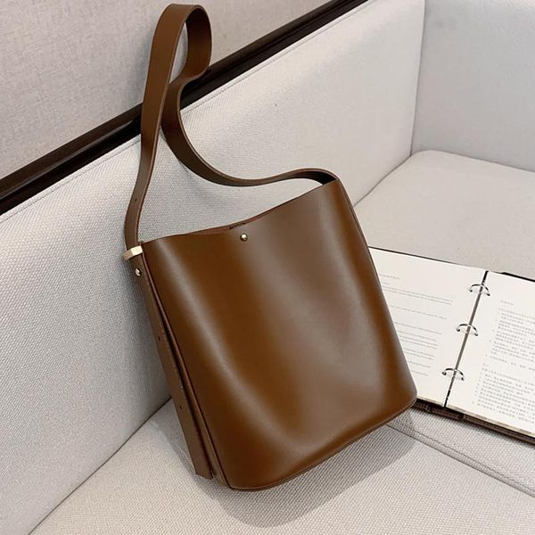 

retro soft bucket shoulder bags for women simple large capacity female tote wide strap pu leather ladies crossbody 5 colors cross body
