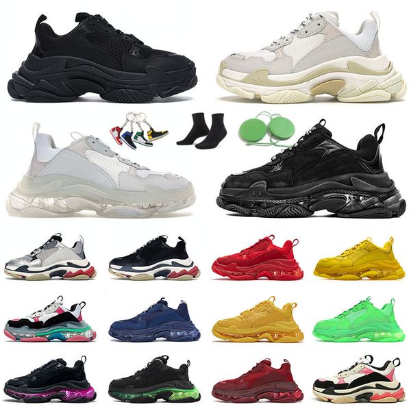 Alta Qualidade Balencaiga Triple S Fashion Shoes Mens Plataforma de Feminina Sapatilhas Claro 17Fw Preto Todos os Bottoms Cristal Branco Luxury Designer Vintage Sports Trainers