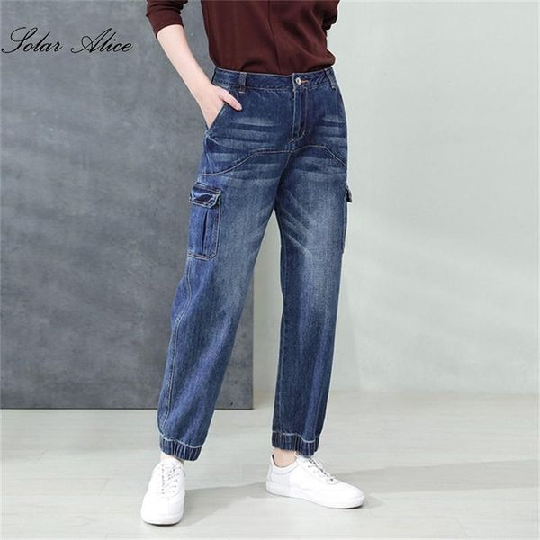 

women's spring/summer high-waist straight jeans cotton urban casual pants, Blue
