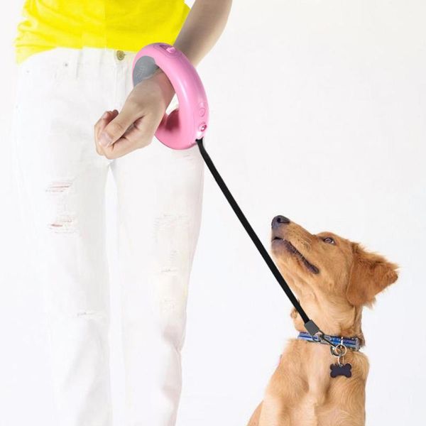 

retractable dog leash running 360 degree rotation portable pet one handed with led light outdoor walking ring style collars & leashes