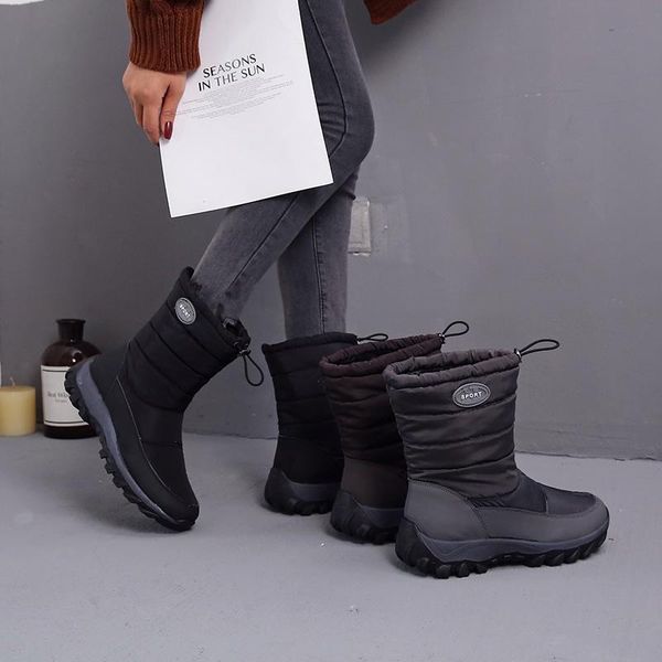 

winter women snow boots waterproof 6cm platform rain plush warm fur shoes booties zipper botas mujer, Black