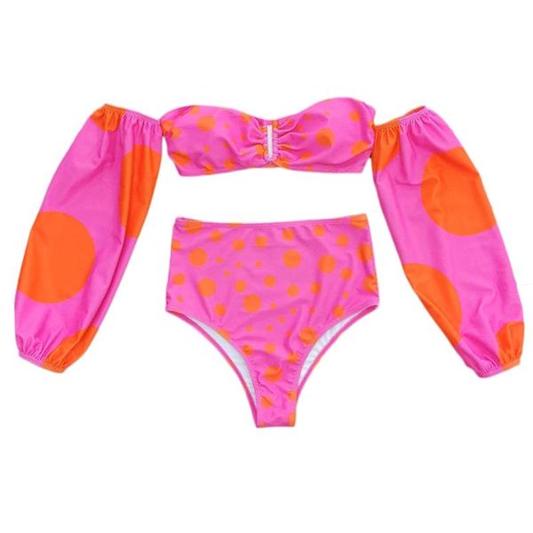 

one-piece suits g6de summer ladies big small dot printing split swimsuit comfortable fresh fashion detachable long sleeve