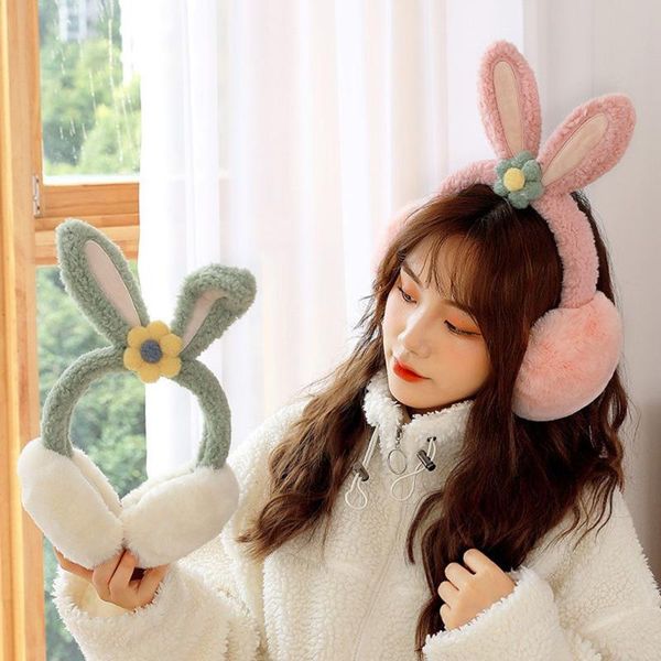 

berets cute cartoon folding soft plush women earmuffs warmer, Blue;gray