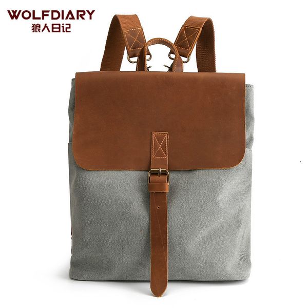 

bags backpack canvas women 2021 double shoulder bag crazy horse skin women's simple single diagonal span, Black;red