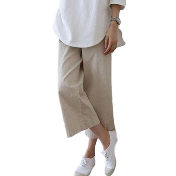

women's pants & capris women solid color trousers elastic button waist casual loose cropped wide leg, Black;white