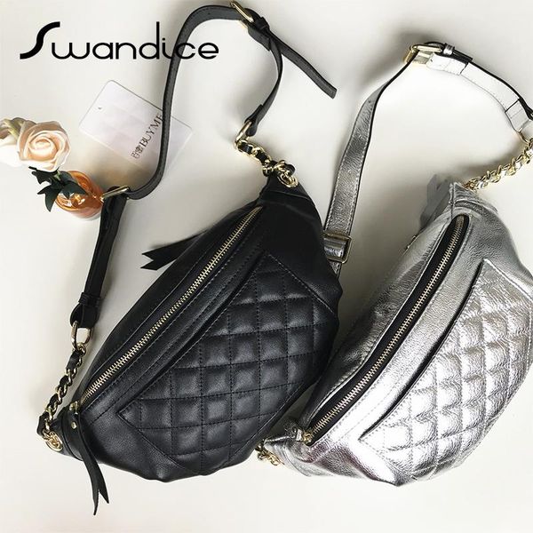 

waist bags 100% real genuine leather fanny pack chest bum belt rhomboid quilted crossbody shoulde women female 2021 handbag