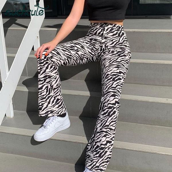 

women's pants & capris suchcute zebra for women straight y2k aesthetic stripe streetwear high waist pant punk female joggers 90s outfit, Black;white