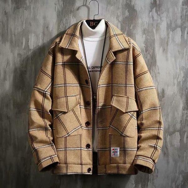 

men's jackets plaid winter jacket men thicken oversized loose hip hop outwear korean streetwear vintage harajuku coat casual bomber, Black;brown