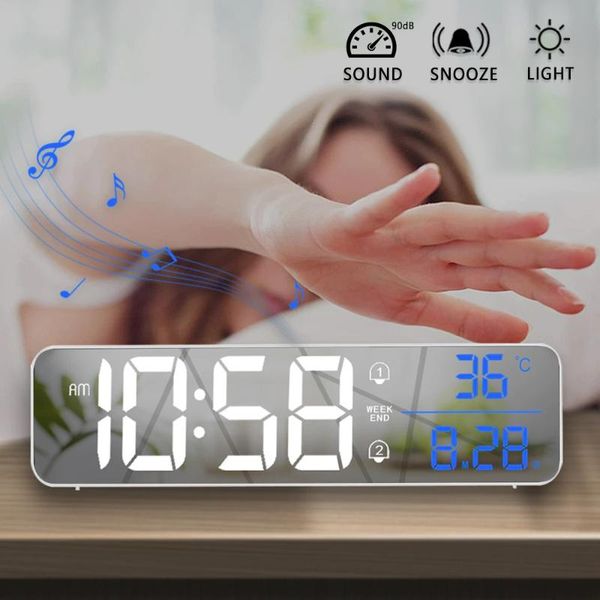 

music led digital alarm clock temperature date display deskmirror clocks home table decoration electronic 2400 mah desk &