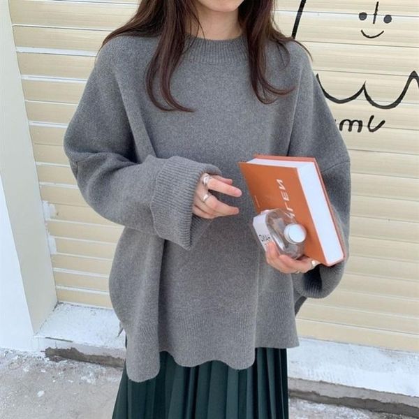 

women's sweaters knitted sweater autumn and winter 2021 korean pullover with open fork loose outer wearing, White;black