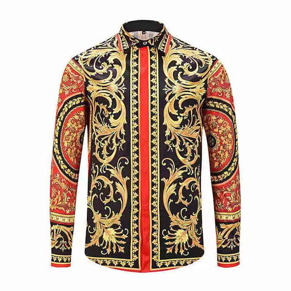 

autumn daily color matching casual stand-up collar palace gold chain print cardigan youth long-sleeved plaid fit shirt, White;black