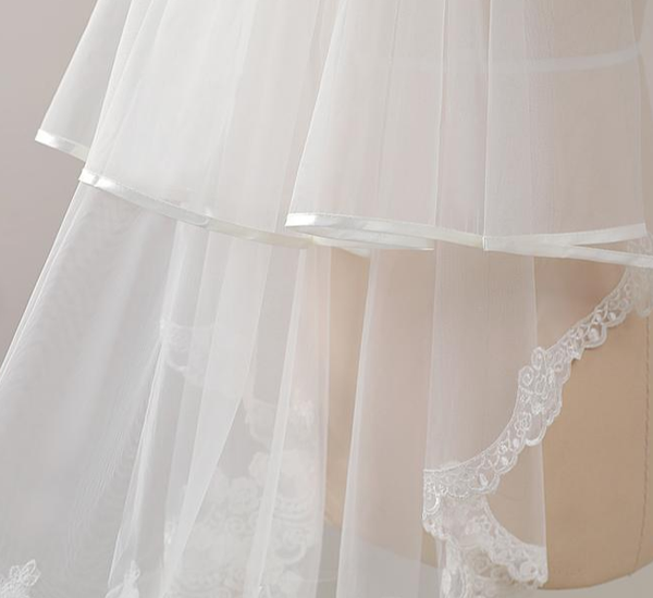 

bridal veils fingertip lace wedding veil,two-tier horsehair trim veil,fingertip veil with satin ribbon trim,fingertip blusher weddi, Black