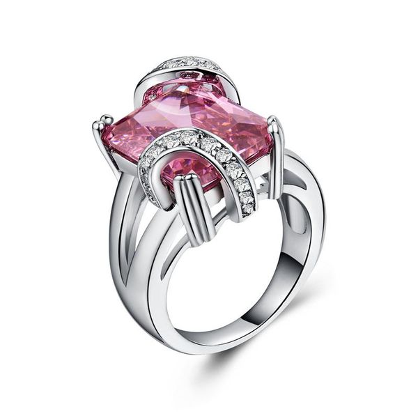 

wedding rings huitan classic female silver plated pink/purple/red main stone zirconia engagement party for women size 6-10, Slivery;golden