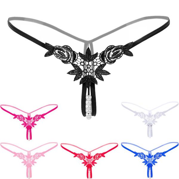 

women's panties women pendant thong embroidery pearl g string adjustable low waist underwear beadstanga massage lingerie, Black;pink