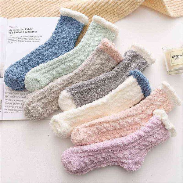 

new cozy cashmere socks women winter warm sleep bed socks floor home fluffy socks coral velvet feet fall warmer new year gift y1120, Black;white