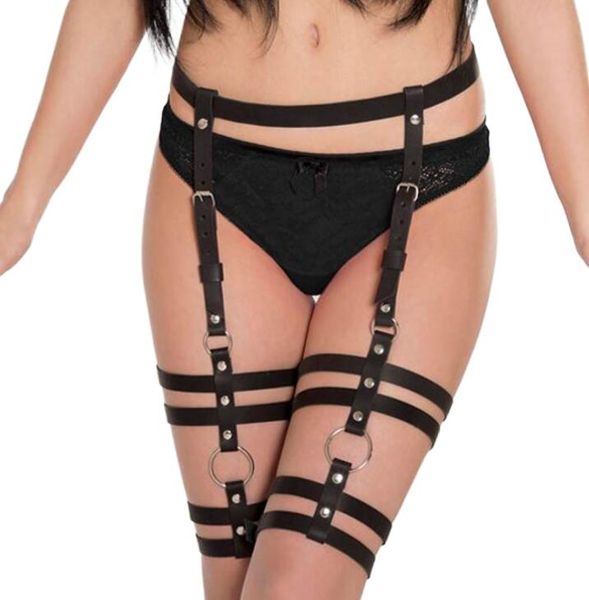 

gothic woman harness leg garter thigh suspenders lingerie punk leather body belts bondage erotic garters belt, Black;white