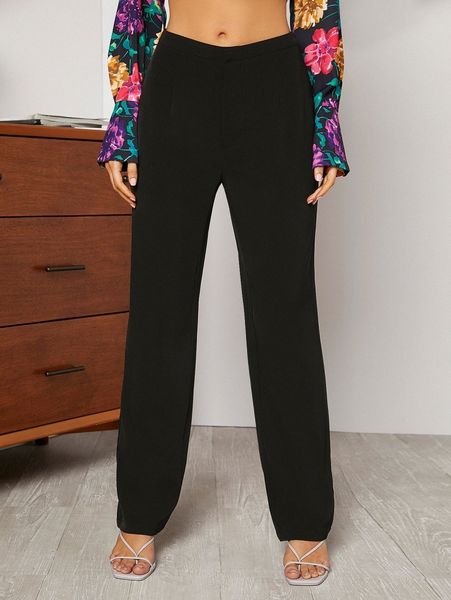 

asymmetrical waist straight leg pants d4zn#, Black;white