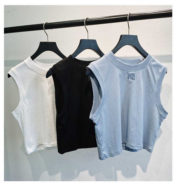 

women aw king's spring and summer new sleeveless vest slim cotton letter printing wild t-shirt female 6 colors y0621, White