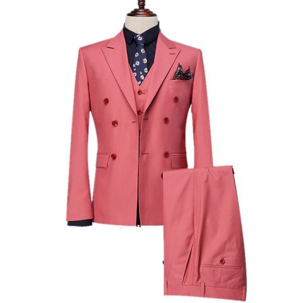 

men's suits & blazers double breasted coral men for groomsmen 3 piece wedding tuxedo with peaked lapel custom male fashion costume jack, White;black
