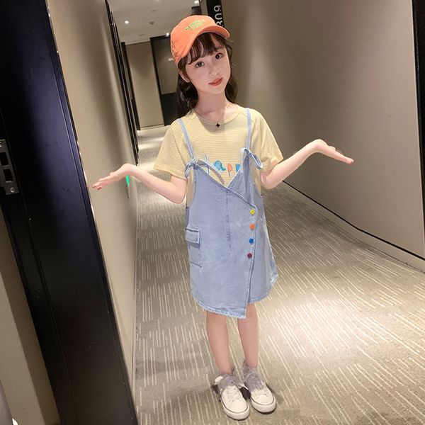 

girls clothes letter tshirt + jumpsuit clothes for girls striped girl outfit summer childrens clothing 6 8 10 12 14, White