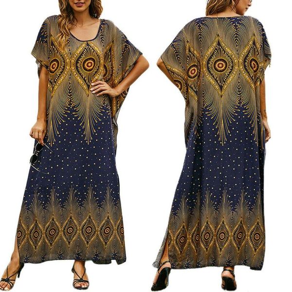 

women's swimwear women boho polka dot print long maxi dress ladies holiday short sleeve sundress, White;black