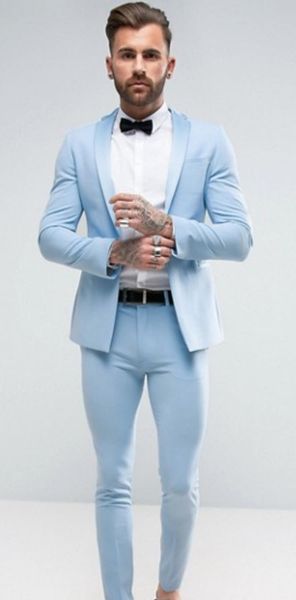 Neueste Mantel Hose Designs Italienisch hellblau Männer Anzug Slim Fit 2 -Stück Bräutigam Smoking Custom Fashion Prom Blazer Terno Maskulino Männer Anzüge