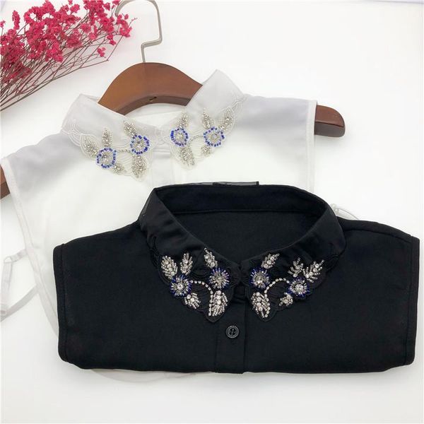 

bow ties sitonjwly summer thin white black fake collar for women handmade beads detachable kraagie nep vestido tie false, Black;gray